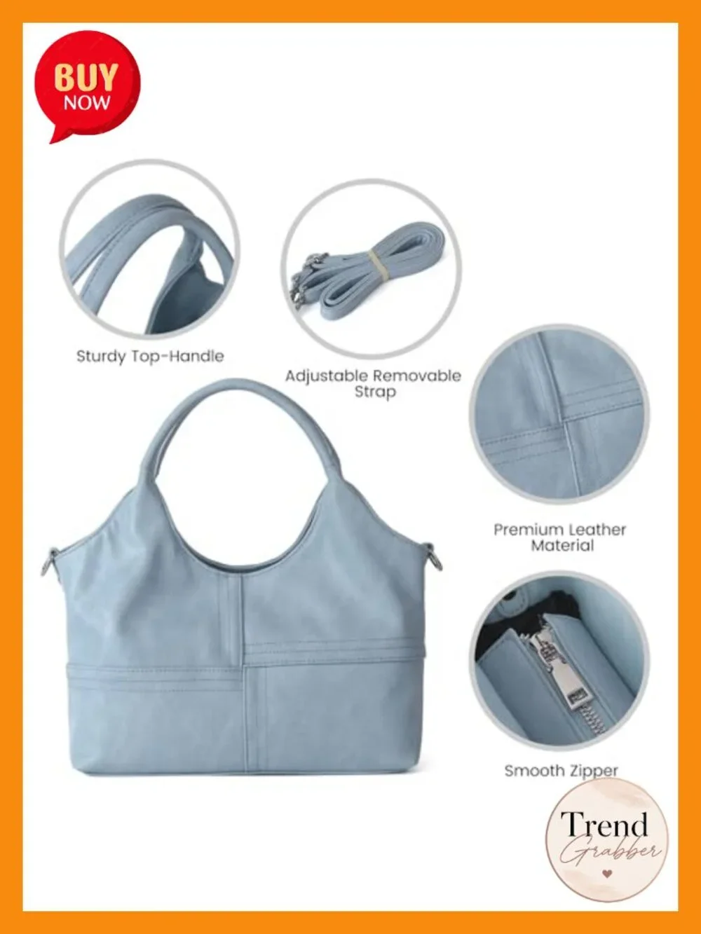Vegan Leather Satchel Handbag with Detachable Strap Tote Hobo Bag